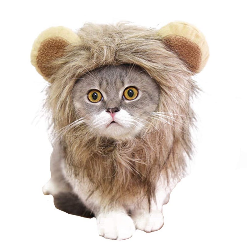 CBLUO Halloween Cat Lion Mane Wig Costume Christmas Little Dog Lion Hair Adjustable Washable Funny Pet Puppy Dress Up Hat Cute Kitten Kitty Hair Mane with Ears for Holiday Photo Shoots Cospaly Party Size S - Image 1